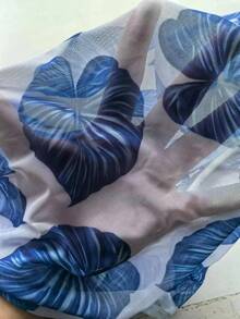 SHEIN Swim Summer Beach Random Tropical Halter Bikini Set & Cover Up - Blue and White - View 7