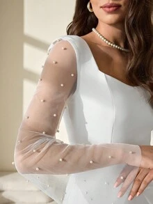 CLARA VERO 女士优雅束腰珍珠细节长裙 - 白色 - 查看 5