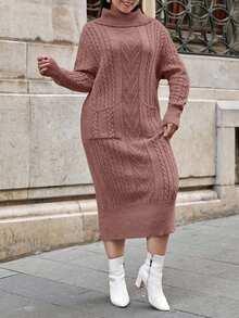 EURMUSE PLUS SIZE SPEACIAL DESIGN SWEATER DRESS - Camel - View 4