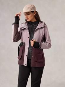 OutZeal 女式防水束腰翻盖口袋撞色户外夹克，适合秋冬徒步露营 - 彩色 - 查看 8