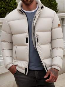SHEIN Cottnline Men Sticky Zipper Patched AW Fashion Hooded Regular Wintercoat - Grey - View 8