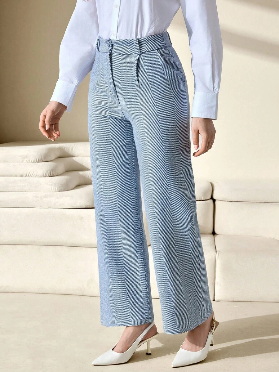 CLARA VERO Women Herringbone Pattern Toothpick Straight Leg Wide-Leg Commuter Work Pants - Multicolor - View 1