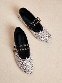 Rosivie 2025 Handwoven Niche Fashion Shoes, New Arrival Double Buckle Strap Ballet Flats For Women - Khaki - View 8