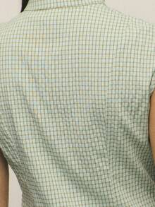 Nöista Nöista Mint‑Check Fitted Sleeveless Button‑Front Blouse - Seasonal Edit Sleeveless, Slightly Tailored Top In A Soft Mint Micro‑Check With A Narrow Mandarin Collar And A Subtle Keyhole At The Neckline