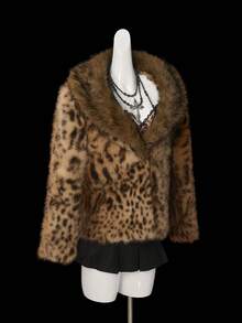 SHEIN ICON 女式仿皮草大衣，性感豹纹翻领，适合派对和日常穿着，秋冬季 - 彩色 - 查看 9