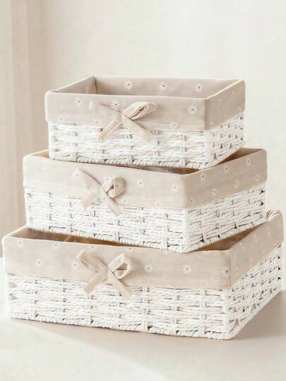 1 件/3 件编织桌面收纳篮，适用于零食、化妆品、玩具等家用织物多功能收纳盒，适用于咖啡桌或钥匙篮、家居装饰收纳、衣柜衣物整理篮、节日装饰礼品收纳、洗脸收纳篮、理想礼品篮