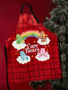 SHEIN X Care Bears 1 pieza Delantal para adultos con estampado de oso y arcoíris, material impermeable y resistente al aceite, cómodo y suave, esencial para la cocina y la repostería, adecuado tanto para hombres como para mujeres, ideas de regalo para Navidad - Burdeos - Ver 2
