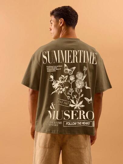 Musero Men Oversized Jersey Graphic Short Sleeve T-Shirt Drop Shoulder Style Summer Spring Holiday Vacation