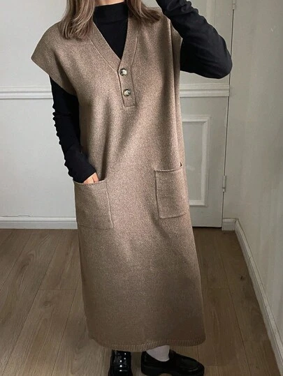 DAZY 女式休闲纯色无袖毛衣裙，秋季