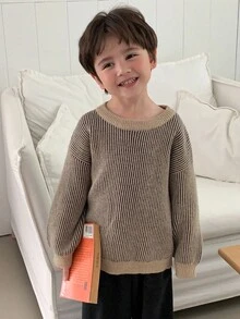 DAZY 幼儿男童宽松休闲条纹针织毛衣，基本款圆领长袖，秋季