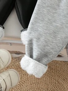 SHEIN 2Pcs Newborn Baby Girl Winter Casual Grey Fleece Long Pants Set,Small Horse Embroidered Elastic Waist Back-To-School School Trousers,Buy One Get One - Multicolor - View 8