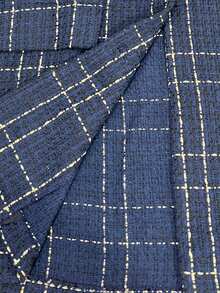 EMERY ROSE Fashionable Commuter Plaid Double-Breasted Wool Blazer - Navy Blue - View 7