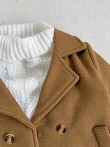 SHEIN Jaket Bayi Laki-laki Gaya Retro Inggris Warna Cokelat Muda, Mantel Kancing dengan Kerah Tebal, Pakaian Ulang Tahun Musim Gugur, Mantel Luar Kasual Sederhana Versi Korea untuk Musim Dingin - Coklat - View 6