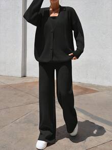 EURMUSE Women 3 Pieces Set TOP CARDİGAN AND PANTS - Black - View 8