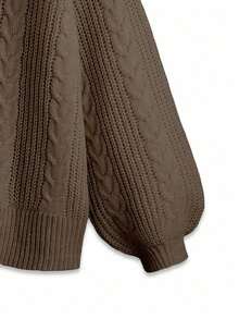 SHEIN LUNE 大码女式纯色 V 领单排扣长袖休闲通勤百搭开衫，酒红色，秋冬 - 咖啡棕 - 查看 4