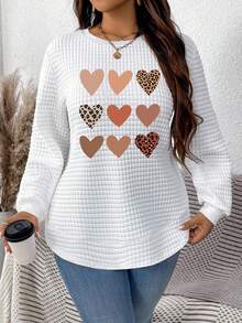 EMERY ROSE Tic-Tac-Toe Heart & Leopard Print Casual Minimalist Plus Size Waffle Sweatshirt In Fall/Winter