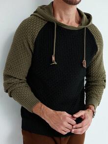 Manfinity Homme Sudadera casual con capucha, mangas raglán y cordón de ajuste, de color contrastante, para otoño - Multicolor - Ver 7