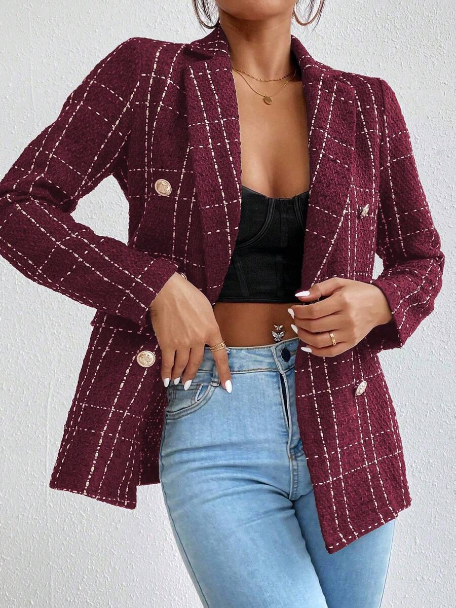 EMERY ROSE Women Casual Minimalist Long Sleeve Blazer - Red - View 1