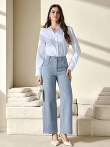 CLARA VERO Women Herringbone Pattern Toothpick Straight Leg Wide-Leg Commuter Work Pants - Multicolor - View 5