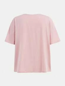 SHEIN 少女简约字母印花圆领短袖针织家居服套装 2 件套 - 淺粉色 - 查看 8