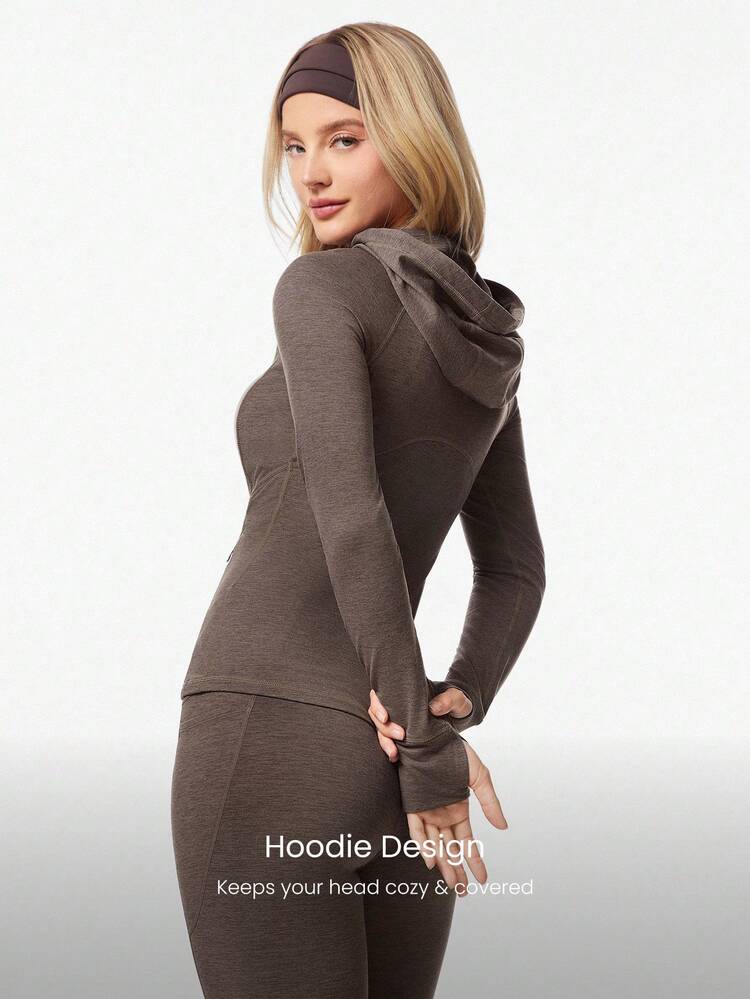 Cozy Contour Soft Stretchy Durable Zipper Side Pockets Slim Fit Zip-Up Jacket Hoodie Yoga Pilates Studio Daily Casual Wear