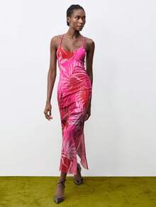 Maija 女士V领无袖露背系带大碎花连衣裙，秋季女士套装裙套装女士秋季服装女士沙特国庆新年连衣裙 - 彩色 - 查看 7