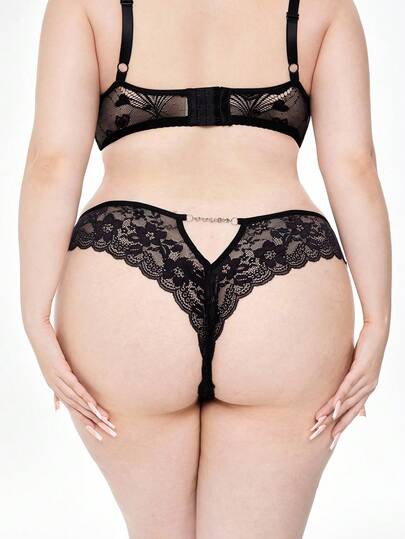 ROMWE Avant 1 pièce Culotte sexy grande taille en dentelle avec chaîne métallique