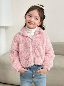 SHEIN 年轻女孩休闲长袖拉链仿皮草夹克 - 彩色 - 查看 6