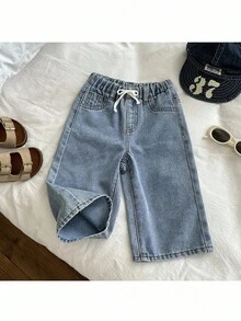 Loomiva Baby Boys Casual Vintage Washed Simple Base Soft Cute Light Blue Drawstring Waist Loose Fit Baggy Jeans,For Kids Clothes Boys Costume Dailywear Spring Summer Fall Winter Clothes,Streetwear Outfits Toddler Boys,Back To School Clothes Boys,Vacation Outfits Boys, 2 Year Old Boy Jeans - Light Wash - View 1