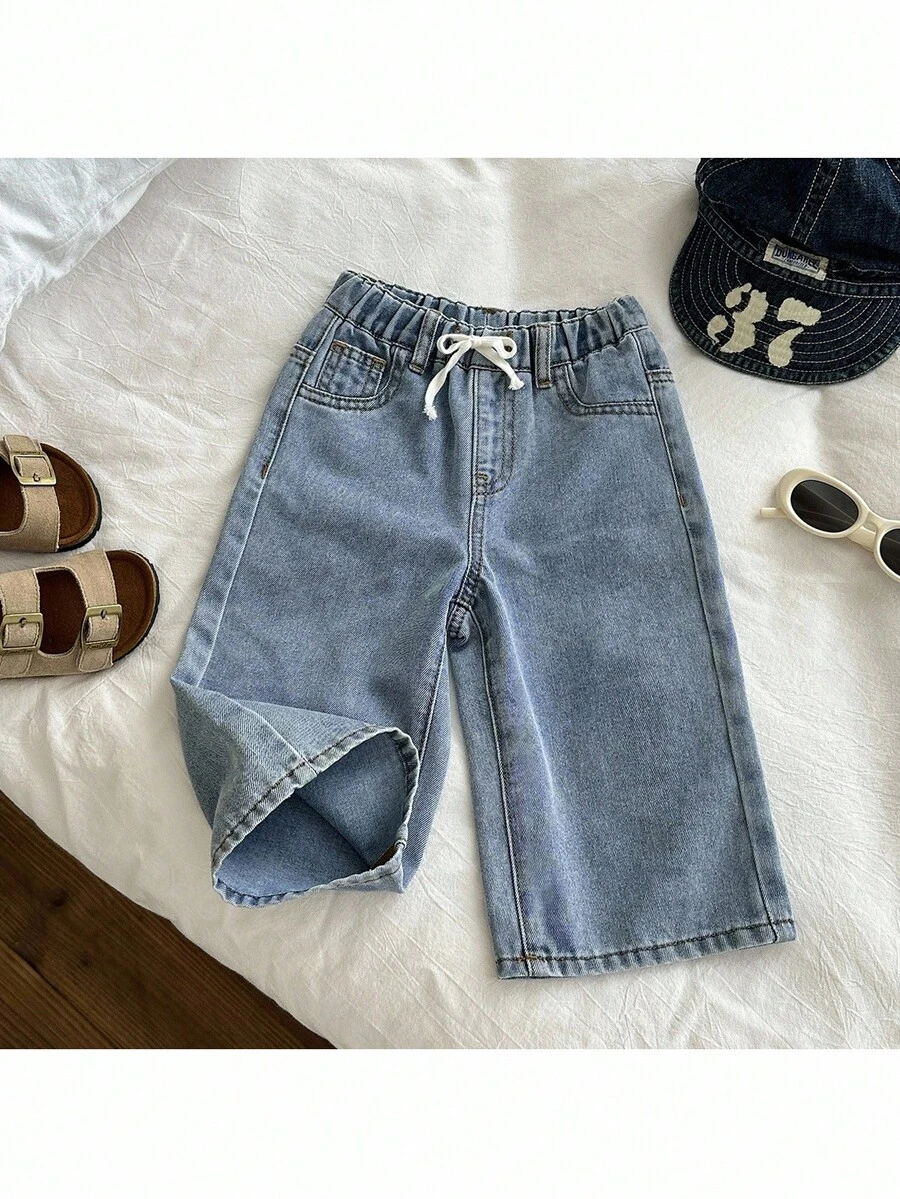 Loomiva Baby Boys Casual Vintage Washed Simple Base Soft Cute Light Blue Drawstring Waist Loose Fit Baggy Jeans,For Kids Clothes Boys Costume Dailywear Spring Summer Fall Winter Clothes,Streetwear Outfits Toddler Boys,Back To School Clothes Boys,Vacation Outfits Boys, 2 Year Old Boy Jeans - Light Wash - View 1
