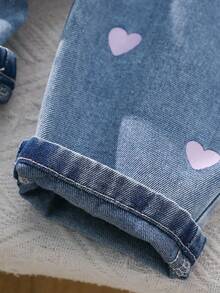 SHEIN Vintaside Kids 女婴休闲心形印花连体衣套装 - 紫色 - 查看 4