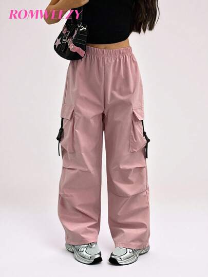 Tween Girls Plain Color Straight-Leg Cargo Pants