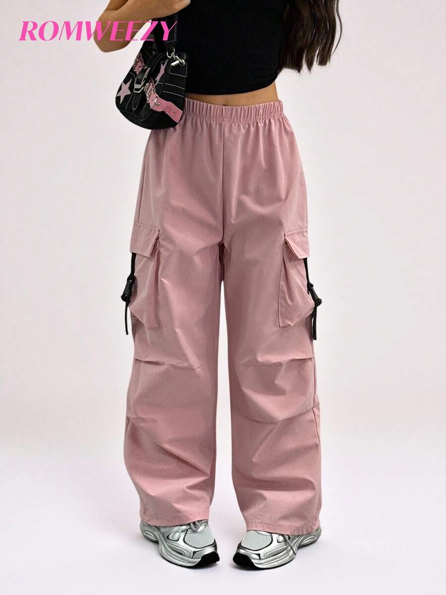 Sparklyn Tween Girls Plain Color Straight-Leg Cargo Pants
