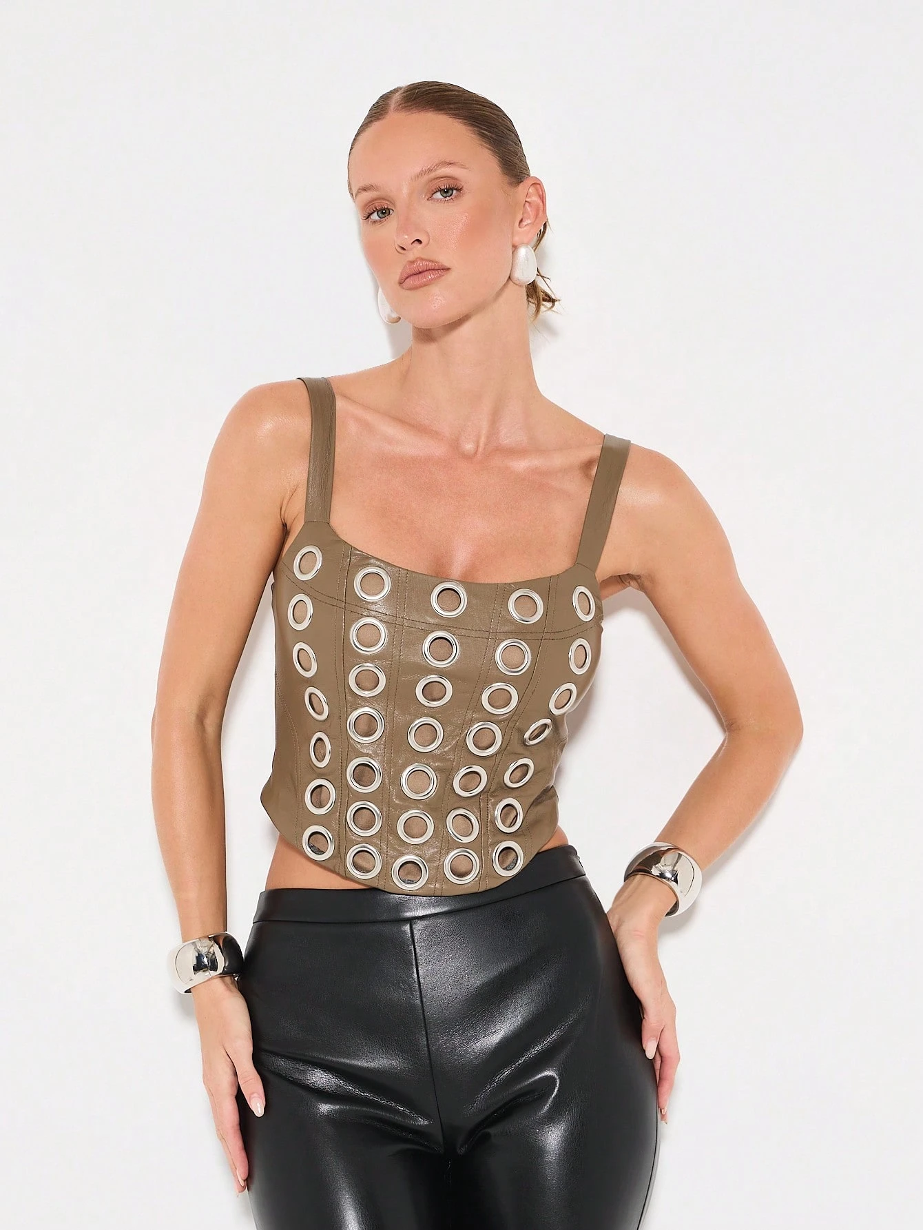 KIZN Faux Leather Corset With Eyelet Details