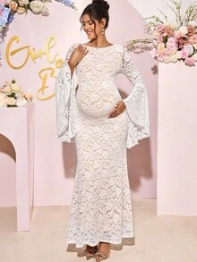 Loomaby 孕妇装、性别暴露连衣裙、孕妇装、婴儿洗礼连衣裙 - 白色 - 查看 4