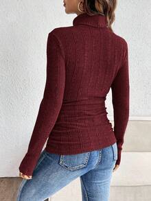 SHEIN Áo thun ôm dáng tay dài màu trơn đơn giản dành cho bà bầu - Màu Đỏ Sâu - Xem 2