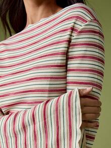 MISSGUIDED 船领罗纹针织迷你连衣裙长袖紧身条纹派对晚装秋季时尚 Y2K 审美复古风格 - 彩色 - 查看 5