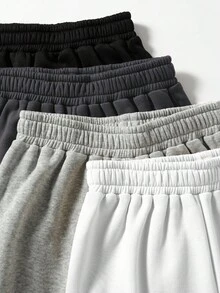 GlowEve 4pcs/Set Women Solid Color Elastic Waist Casual Loose Drawstring Fleece Sweatpants - Multicolor - View 3