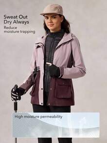 OutZeal 女式防水束腰翻盖口袋撞色户外夹克，适合秋冬徒步露营 - 彩色 - 查看 4