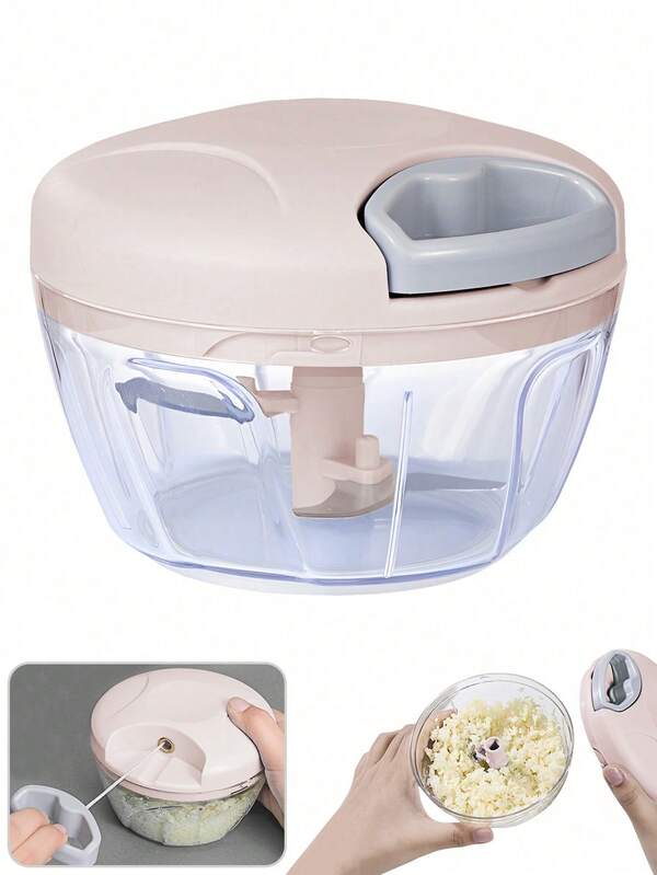 500ml Manual Food Processor Vegetable Chopper Portable Hand-Pulled Garlic Onion Chopper Suitable For Vegetables, Ginger, Fruits, Nuts, Herbs And More (1pc Light Pink)