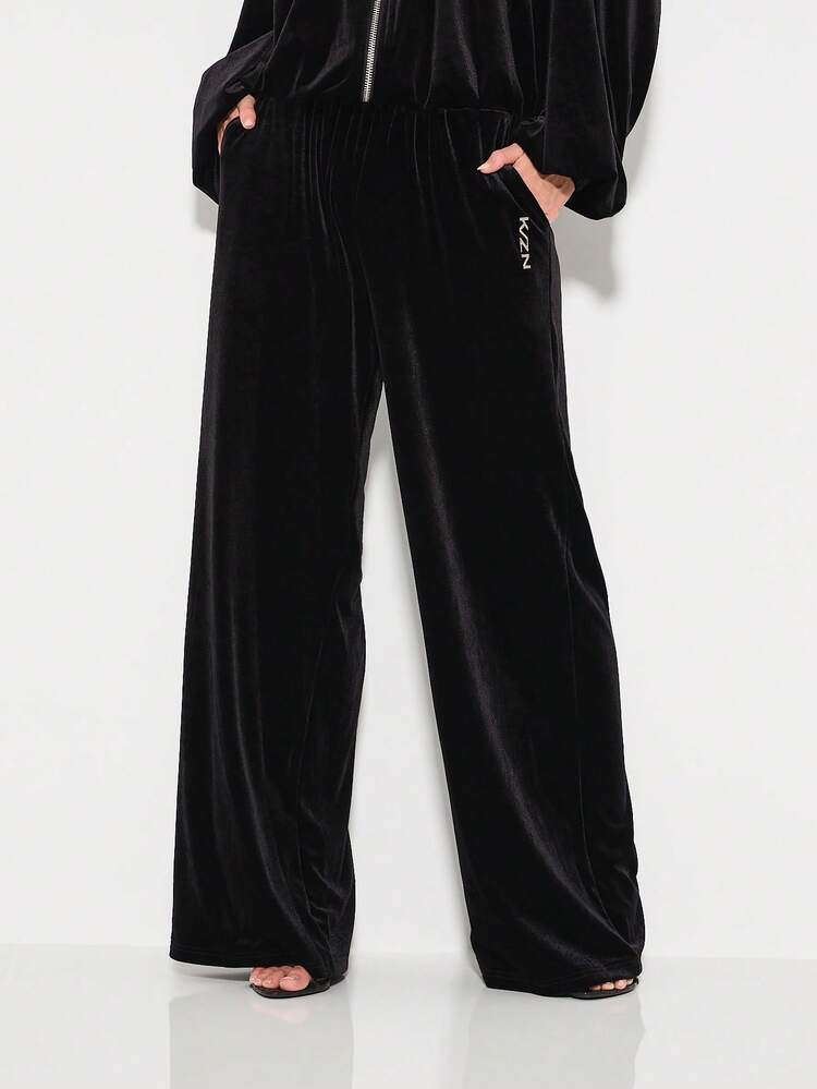 KIZN Velour Wide Leg Pants With High Waist