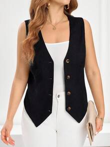 EMERY ROSE Áo vest blazer đơn hàng thường ngày cho nữ mùa hè cỡ lớn - màu đen - Xem 3