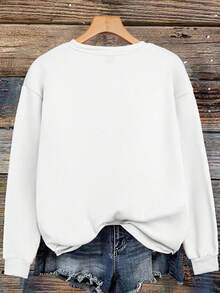 EMERY ROSE Süßer Hund Denim-Muster Damen Große Größen Lässig Sweatshirt - Weiss - Übersicht 2