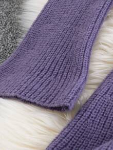 Modelyn 秋冬女士花卉V领休闲毛衣裙 - 紫色 - 查看 6