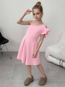 1pc Teen GirlOblique Shoulder Romper Playsuit, Casual Jumpsuit For Summer