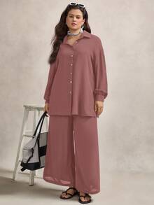Zelara Plus Size Casual Commuter Solid Color Shirt And Pants 2 Pieces Set Plus Size Pant Set Plus Size Two Pieces Set Brown Plus Size Pant Suit Women Plus Size Brown Set Plus Size Blouse And Pants Set,Fall Clothes For Women Plus Size Pants Set Plus Size Matching Set 2 Pieces Sets Woman Plus - Rusty Rose - View 6