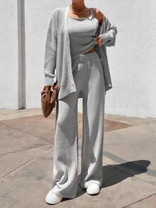 EURMUSE 女士三件套开衫和裤子 - 灰色 - 查看 9