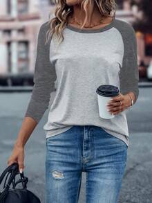 EMERY ROSE Camiseta de mujer con mangas raglán y bloque de color - Gris Oscuro - Ver 5