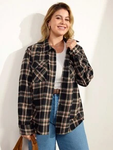Momelise Plus Size Women Casual Plaid Jacket, For Daily Casual Wear - Multicolor - View 6
