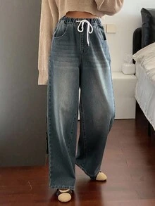 Livesso Pantalon en jean décontracté ample et clair pour femmes - Jean brut - Voir 4